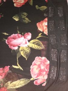 Floral Print Sheer Top with Embellished Hem