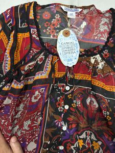 Boho Patchwork Print Sheer Tunic Top
