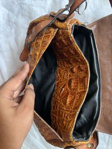 Brown Croc Embossed Shoulder Bag