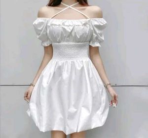 White Off-Shoulder Puff Sleeve Dress 👗