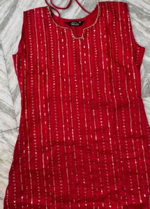 Red Kurta Set with Sequins