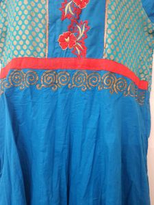 Vibrant Blue Embroidered Kurti