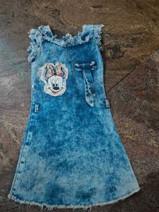 Cute Minnie Mouse Denim Dress for Girls