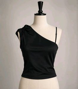 Chic One-Shoulder Black Tank Top