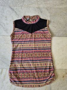Tribal Print Sleeveless Mock Neck Top