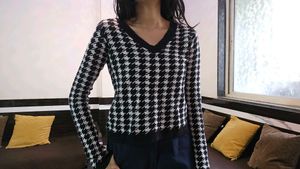 Houndstooth V-Neck Sweater