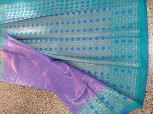 Beautiful blue Saree with Teal Border