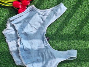 Light Wash Denim Corset Crop Top