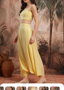 Yellow Embroidered Crop Top and Palazzo Set