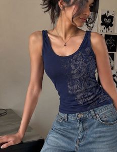 Y2K Blue Tank Top with Damask Print