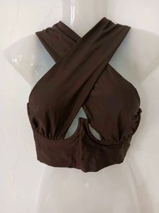 Stylish Brown Halter Neck Crop Top