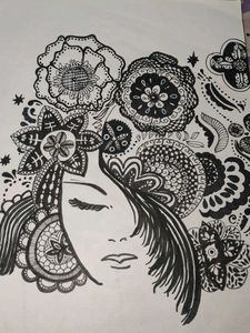 Hand-Drawn Artistic Portrait with Floral Motifs