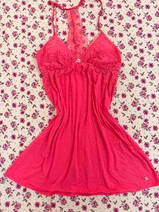 Vibrant Pink Lace Trim Babydoll Nightie