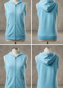 Blue Sleeveless Zip-Up Hoodie Vest