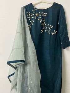 Pearl Embroidered Teal Complete 3 Piece Suit Set