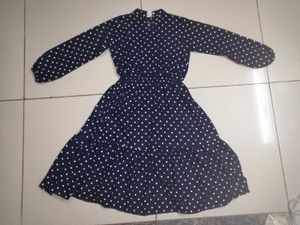 Navy Blue Polka Dot Midi Dress