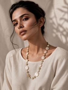 Elegant Pearl &amp; White Disc Necklace