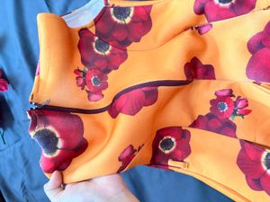 Orange Floral Flare Dress