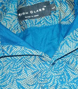Teal Leaf Print Long Sleeve Shirt