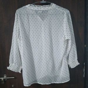 Today's offer--Sheer White Polka Dot top