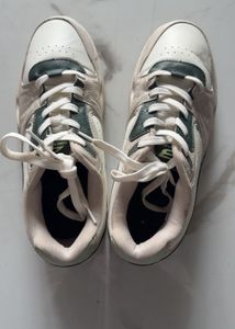 White & Green Lace-Up Sneakers
