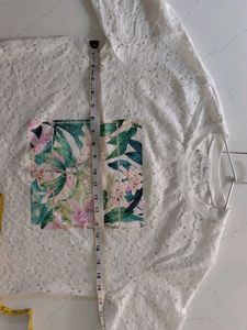 White Lace Floral Print Top