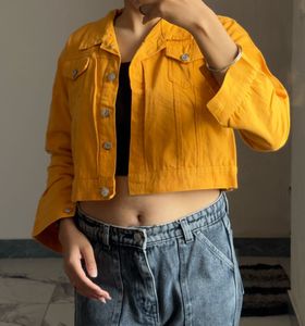Yellow Cropped Denim Jacket