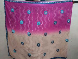 Stunning White &amp; Pink Ombre Sequin Saree