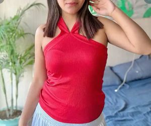 Red Ribbed Halter Neck Top