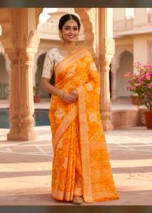 Vibrant Orange Saree with blouse piece