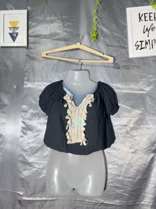 Chic Boho Black Cropped Top