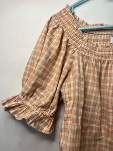 Cute Plaid Off-Shoulder Top