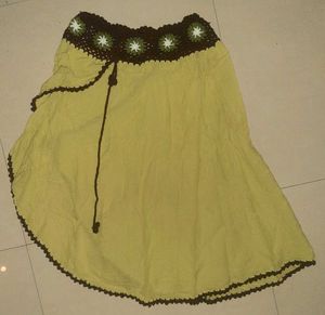 💚 Lemon-Green Bohemian Crochet Skirt - Free Size