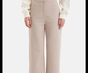 Beige Wide Leg Trousers
