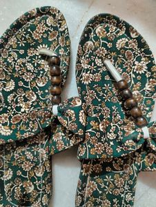 Floral Print Beaded Sandals