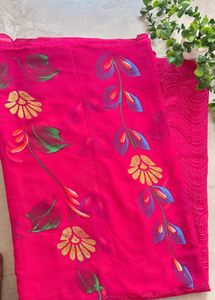 Vibrant Pink Floral Print Saree