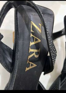 Zara Black Embellished Slingback Heels