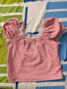Cute Pink Puff Sleeve Top