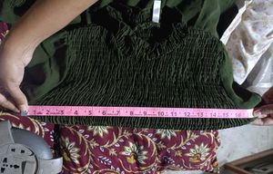 Dark Green Smocked Neck Top