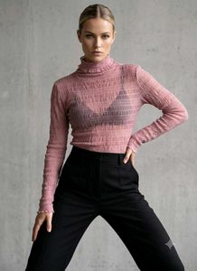 Pink Smocked Turtleneck Top
