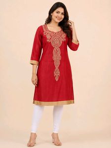 🔥 BUY 1, GET 1 FREE🔥Red Embroidered Kurta