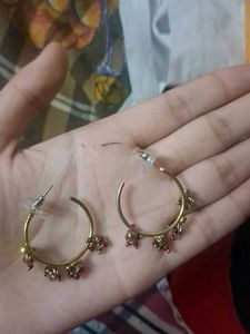 Elegant Gold Hoop Earrings with Red Embellishments