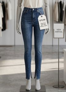 vintage dark blue split hem Denim Jeans