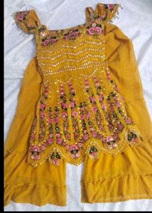 Yellow Embroidered Kurta Set with Sharara