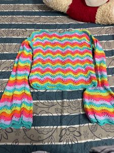 Colorful Crochet Bell Sleeve Crop Top