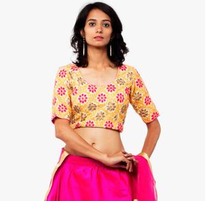 Embroidered Yellow & Pink Blouse