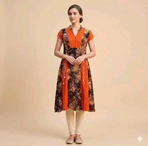 Orange & Black Printed Kurta