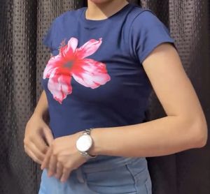 Navy Blue Floral Print T-Shirt
