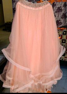 Elegant Peach Ethnic crop top and skirt