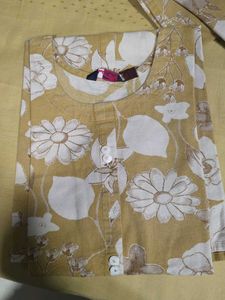 Yellow Floral Print Cotton Kurta set